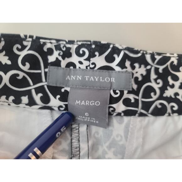 Ann Taylor Margo cotton capri pants black white scroll design - 6 - Picture 4 of 6